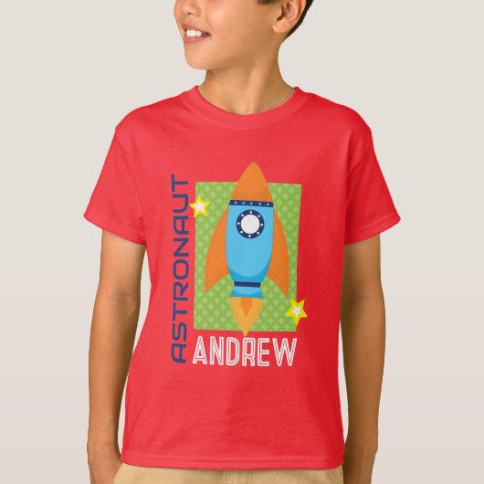 Red Astronaut Name Space Rocket Party Shirt (Vorderseite)
