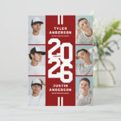 Red Athlete Foto Collage Joint Graduation Party Einladung (Stehend Vorderseite)