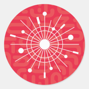 RED Atomik Sputnik Weihnachtsschneeflocke im Mitte Runder Aufkleber
