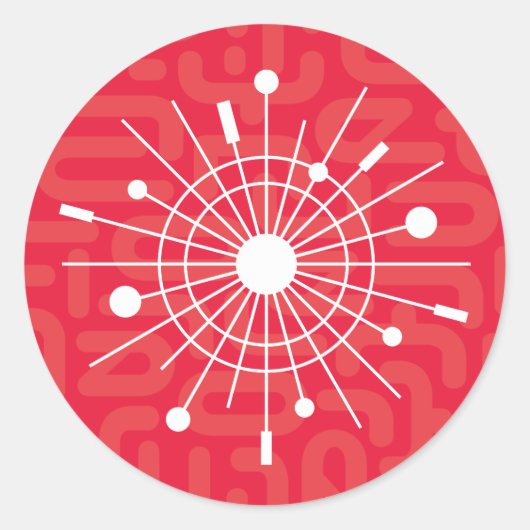 RED Atomik Sputnik Weihnachtsschneeflocke im Mitte Runder Aufkleber (Vorderseite)