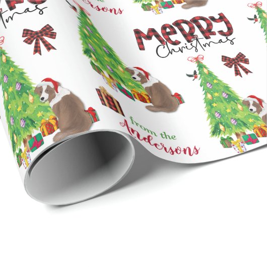 Red Aussie Dog, Bird und Christmas Tree Geschenkpapier (Rolleneckpunkt)