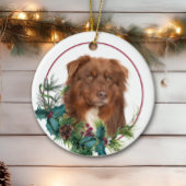 Red Australian Shepherd Dog Evergreen Berry Wreath Keramik Ornament