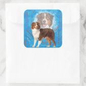 Red Australian Shepherd dogs - Aussie Quadratischer Aufkleber (Tasche)