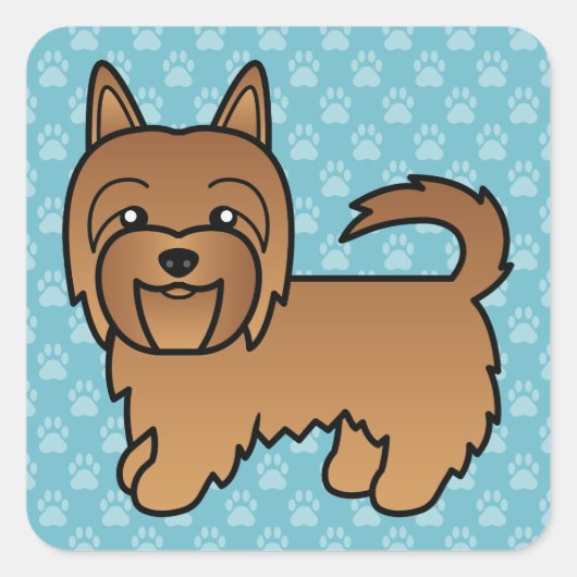 Red Australian Terrier Dog Cartoon Illustration Quadratischer Aufkleber (Vorderseite)
