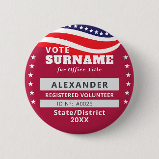 RED Authorized Volunteer 2026 Election Campaign ID Button