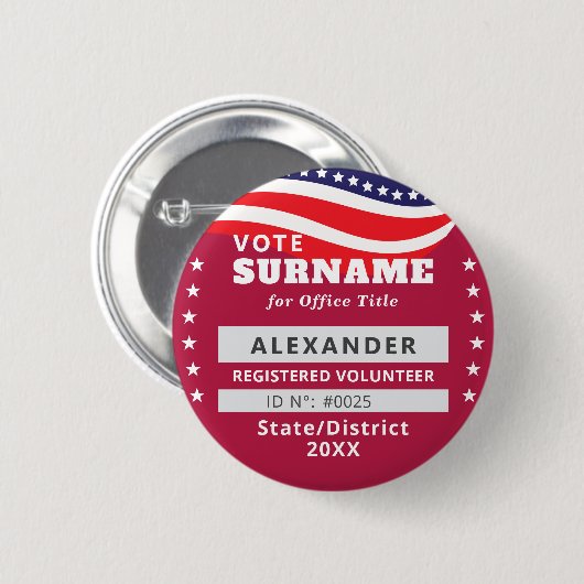 RED Authorized Volunteer 2026 Election Campaign ID Button (Vorne & Hinten)