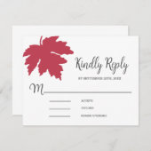 Red Autum Maple Leaf Wedding RSVP Card (Vorne/Hinten)