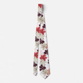 Red Autumn Leaves Muster weiß Krawatte (Rückseite)