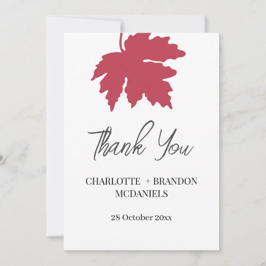 Red Autumn Maple Leaf Wedding Vielen Dank Dankeskarte (Vorderseite)