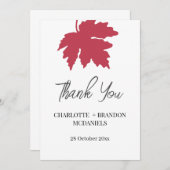 Red Autumn Maple Leaf Wedding Vielen Dank Dankeskarte (Vorne/Hinten)
