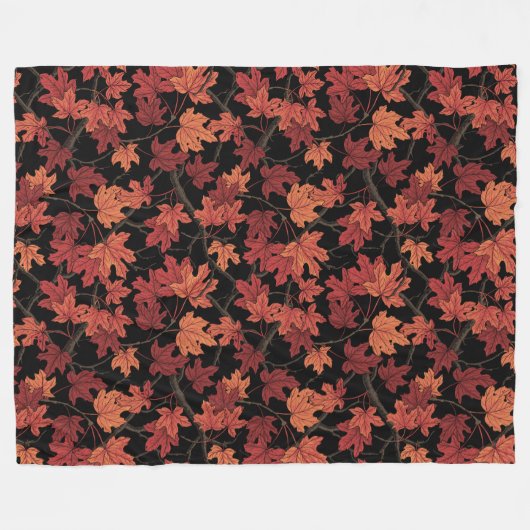 Red Autumn maple leaves on black Fleecedecke (Vorderseite (Horizontal))