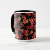 Red Autumn maple leaves on black Tasse (Vorderseite Links)