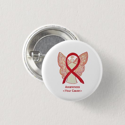 Red Awareness Ribbon Angel Custom Art Buttone Button (Vorne & Hinten)