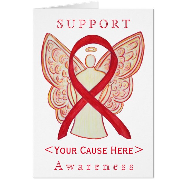 Red Awareness Ribbon Angel Customized Card (Vorne)