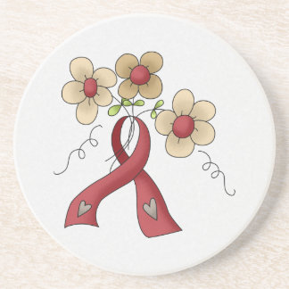 Red Awareness Ribbon & Blume Getränkeuntersetzer