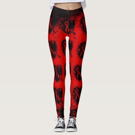 Red Awareness Ribbon Grunge Herz Leggings (Vorderseite)