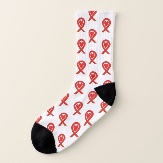 Red Awareness Ribbon Herz Custom Art Socks Socken (Links - Außen)
