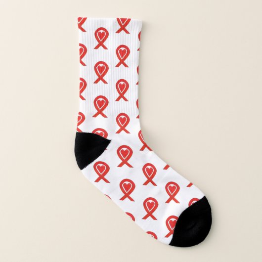 Red Awareness Ribbon Herz Custom Art Socks Socken (Rechts - Außen)