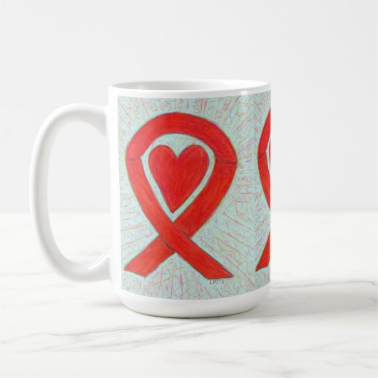 Red Awareness Ribbon Herz Custom Coffee Tasse (Links)