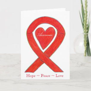 Red Awareness Ribbon Herz Custom Grußkarten Feiertagskarte
