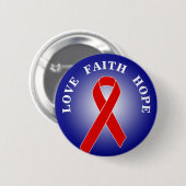 Red Awareness Ribbon + Ihre Nachricht Button (Vorne & Hinten)