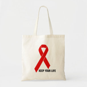 Red Awareness Ribbon + Ihre Nachricht Tragetasche