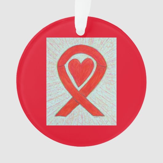 Red Awareness Ribbon Kunst Herz Weihnachtsschmuck Ornament (Vorderseite)