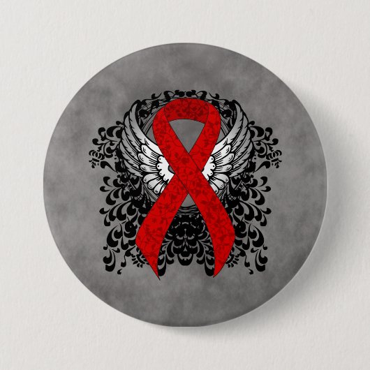 Red Awareness Ribbon mit Flügeln Button (Vorderseite)