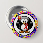 Red Awareness Ribbon Penguin Button (Vorne & Hinten)