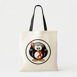 Red Awareness Ribbon Penguin Tragetasche