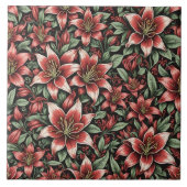 Red Aztec Lily Pattern Fliese (Vorderseite)