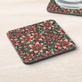 Red Aztec Lily Pattern Getränkeuntersetzer