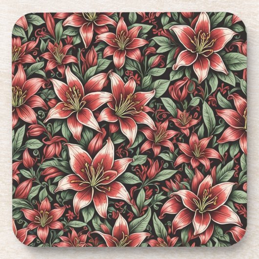 Red Aztec Lily Pattern Getränkeuntersetzer (Vorderseite)