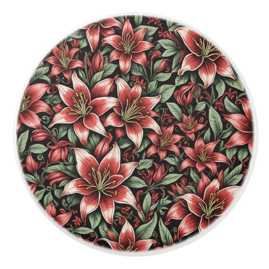Red Aztec Lily Pattern Keramikknauf (Vorderseite)