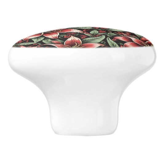 Red Aztec Lily Pattern Keramikknauf (Seitenansicht)