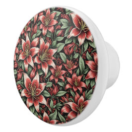 Red Aztec Lily Pattern Keramikknauf