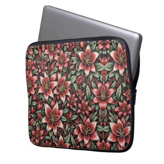 Red Aztec Lily Pattern Laptopschutzhülle (Vorderseite Links)