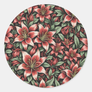 Red Aztec Lily Pattern Runder Aufkleber