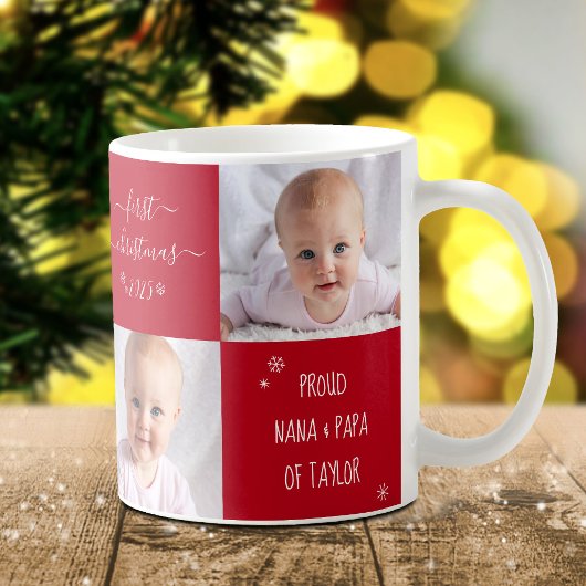Red Baby First Christmas Großeltern 2 Foto Name Kaffeetasse