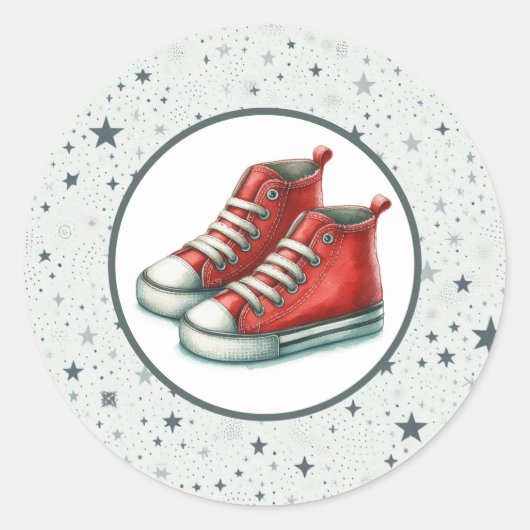 Red Baby High Tops Baby Dusche Runder Aufkleber (Vorderseite)