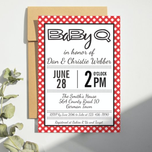 Red BabyQ GRILLEN Baby Shower Einladung