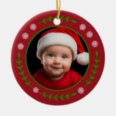 Red Babys Erstes Weihnachtsfest Foto Snowflake & L Keramik Ornament (Vorne)