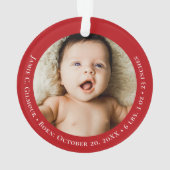 Red Baby's First Christmas 1 Foto Geburtsdatum Ornament (Rückseite)