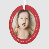 Red Baby's First Christmas 1 Foto Geburtsdatum Ornament (Vorderseite)