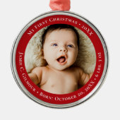 Red Baby's First Christmas 1 Foto Geburtsdatum Ornament Aus Metall (Vorne)