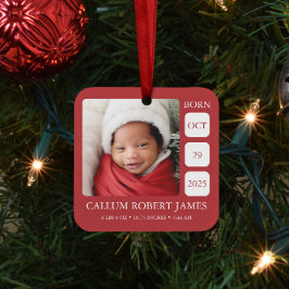 Red Baby's First Christmas Birth Stats Ornament