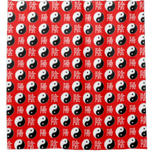 Red Background Chinesisches Yinyang-Muster Duschvorhang