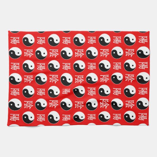 Red Background Chinesisches Yinyang-Muster Geschirrtuch (Horizontal)