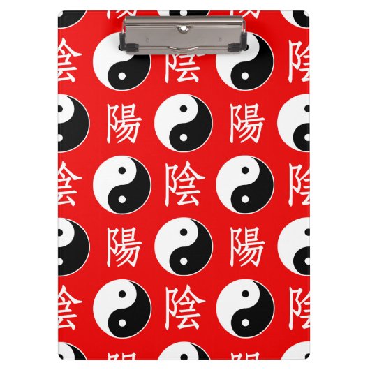 Red Background Chinesisches Yinyang-Muster Klemmbrett (Vorderseite)