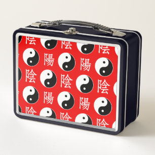 Red Background Chinesisches Yinyang-Muster Metall Brotdose